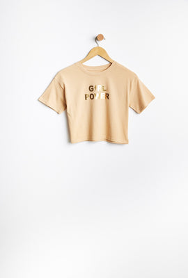 T-shirt AERO coupe court carrée à imprimer graphique Girl Power pour fille