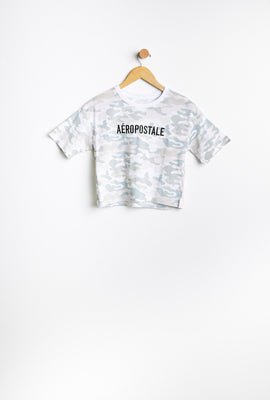 T-shirt AERO coupe court carrée à imprimer graphique Aéropostale camouflage pour fille