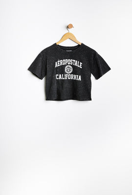 T-shirt AERO coupe court carrée délavé à l'acide à imprimer graphique crête Aéropostale Californie pour fille