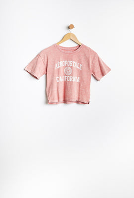 T-shirt AERO coupe court carrée délavé à l'acide à imprimer graphique crête Aéropostale Californie pour fille