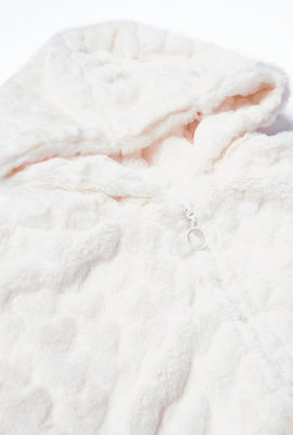 Manteau à capuchon AERO zippé coupe court en fausse fourrure coeurs pour fille