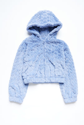 Manteau à capuchon AERO zippé coupe court en fausse fourrure coeurs pour fille