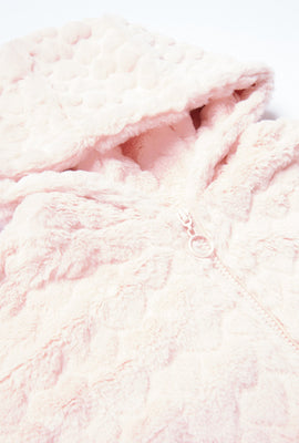 Manteau à capuchon AERO zippé coupe court en fausse fourrure coeurs pour fille