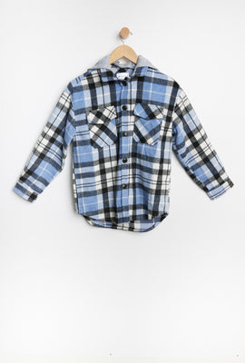 Surchemise à capuchon AERO à carreaux boutonné à l'avant pour fille