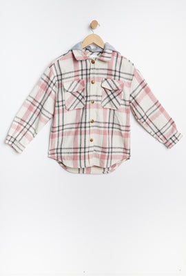 Surchemise à capuchon AERO à carreaux boutonné à l'avant pour fille