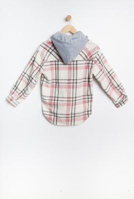 Surchemise à capuchon AERO à carreaux boutonné à l'avant pour fille