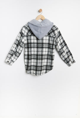 Surchemise à capuchon AERO à carreaux boutonné à l'avant pour fille