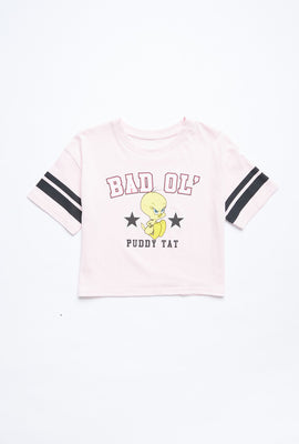 T-shirt AERO coupe écourtée carrée à imprimé graphique boîte Tweety Bad Ol' Puddy Tat pour fille