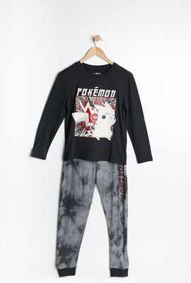 Ensemble pyjama 2 pièces AERO super doux teint noué à imprimer graphique Pokémon pour garçon
