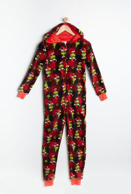 Combinaison à capuchon AERO super doux pelucheux à carreaux graphique Le Grincheux pour enfant
