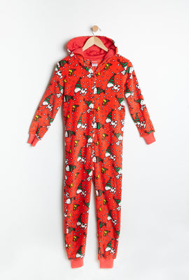 Combinaison à capuchon AERO super doux pelucheux graphique Snoopy et Woodstock pour enfant