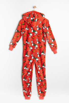 Combinaison à capuchon AERO super doux pelucheux graphique Snoopy et Woodstock pour enfant