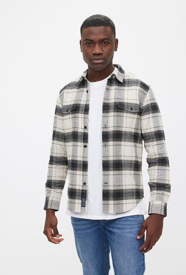 Chemise boutonnée de travail en flanelle douce à carreaux