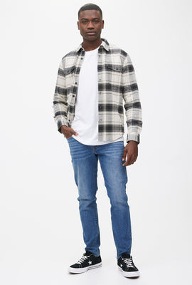 Chemise boutonnée de travail en flanelle douce à carreaux