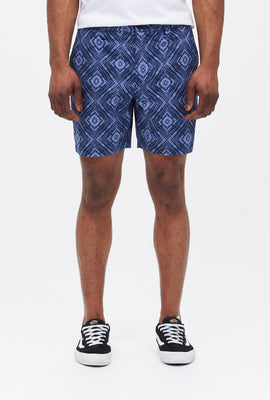 Short à devant plat en lin imprimé