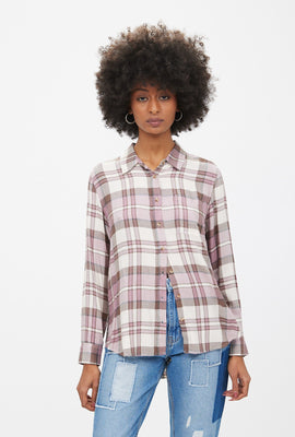 Chemise à carreaux coupe garçonne boutonnée à l'avant en Jersey doux