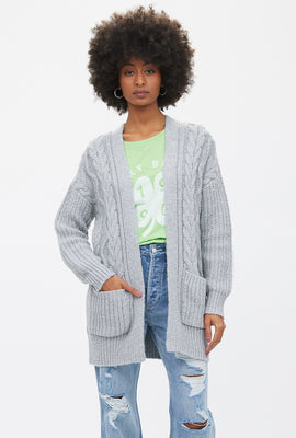 Cardigan en tricot de câble ouvert à l'avant