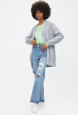 Cardigan en tricot de câble ouvert à l'avant