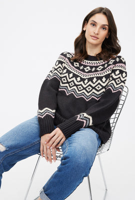 Crew Neck Fair Isle Pullover Sweater