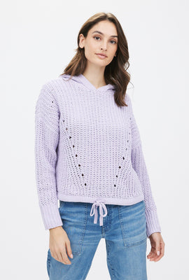 Haut à capuchon à enfiler en tricot chenille
