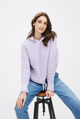 Haut à capuchon à enfiler en tricot chenille