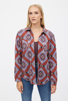 Chemise coupe garçonne en tricot jacquard boutonnée à l'avant