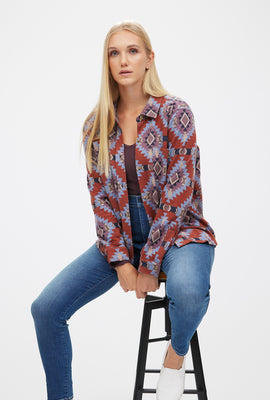 Chemise coupe garçonne en tricot jacquard boutonnée à l'avant