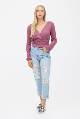 Haut surplis en tricot pointelle manche long