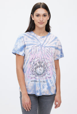 T-shirt teint noué coupe garçonne AC/DC