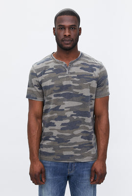 T-shirt camouflage délavé effet usé à col cranté