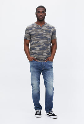 T-shirt camouflage délavé effet usé à col cranté