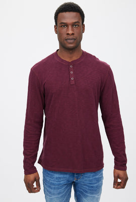T-shirt Henley à manche longue en jersey flammé