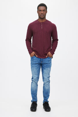 T-shirt Henley à manche longue en jersey flammé