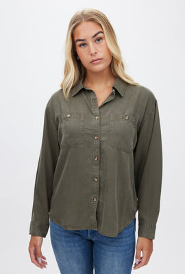 Chemisier en Tencel à double poche boutonné à l'avant