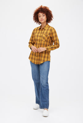 Chemise à carreaux boutonnée coupe garçonne