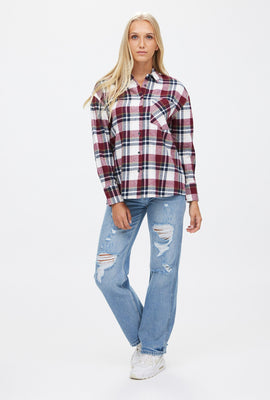 Chemise en flanelle surdimensionnée à carreaux boutonnés à l'avant