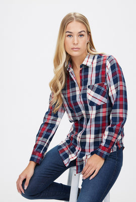 Chemise à carreaux boutonnée coupe garçonne