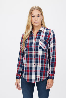 Chemise à carreaux boutonnée coupe garçonne