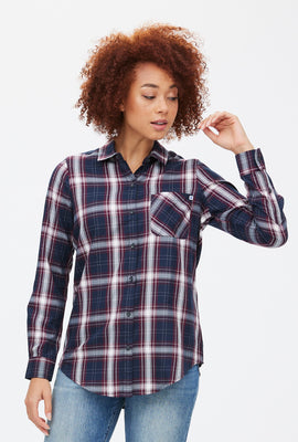 Chemise à carreaux boutonnée coupe garçonne
