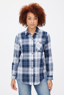 Chemise boutonnée à carreaux coupe garçonne