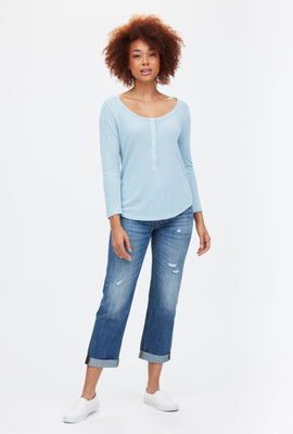 Haut Henley en tissu gauffré brossé