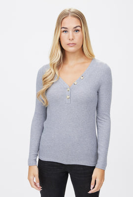 Haut Henley en tricot côtelé manche long