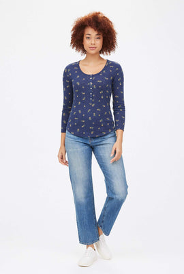Haut Henley en tricot pointelle brossé et manches longues