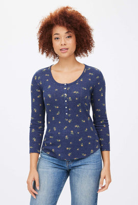 Haut Henley en tricot pointelle brossé et manches longues