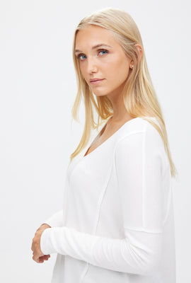 Haut col en V thermique avec couture exposée  et manches longues