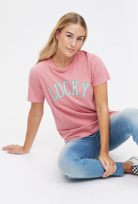 T-shirt coupe garçonne à imprimé Lucky