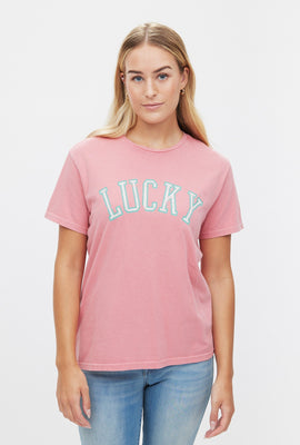 T-shirt coupe garçonne à imprimé Lucky