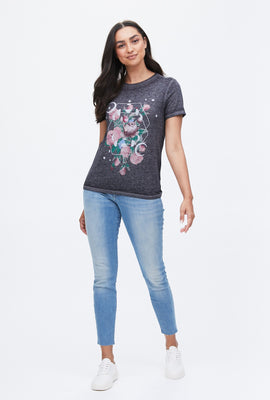 T-shirt classique à imprimé fleuri et cycle lunaire