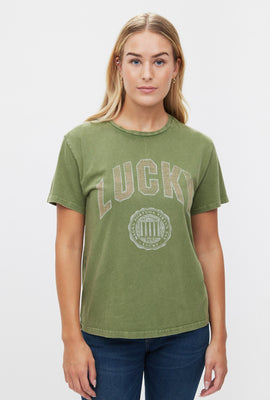 T-shirt coupe garçonne à imprimé Lucky