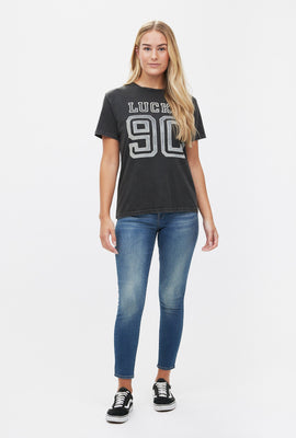 T-shirt coupe garçonne à imprimé Lucky 90